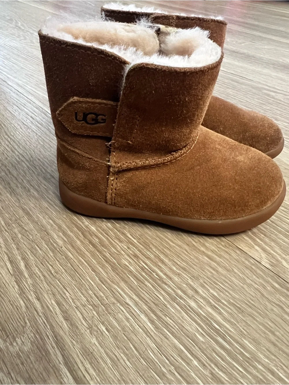 UGG Kids Chestnut Brown Suede Shearling Booties